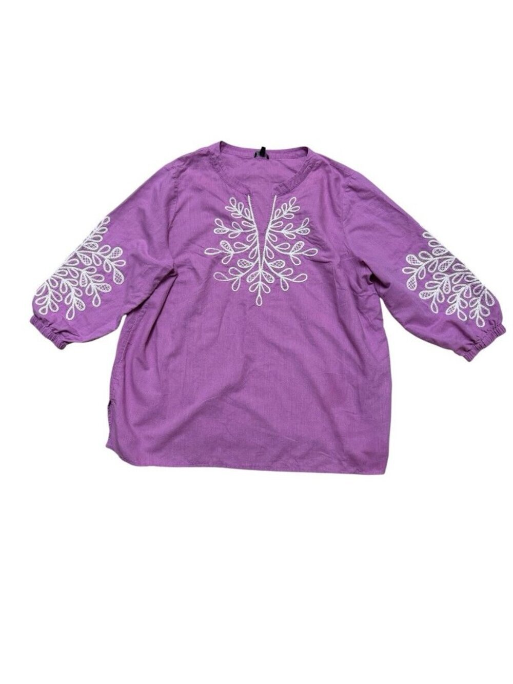 Talbots Plus 2X Pink Linen Blend Embroidered Tunic Top Boho